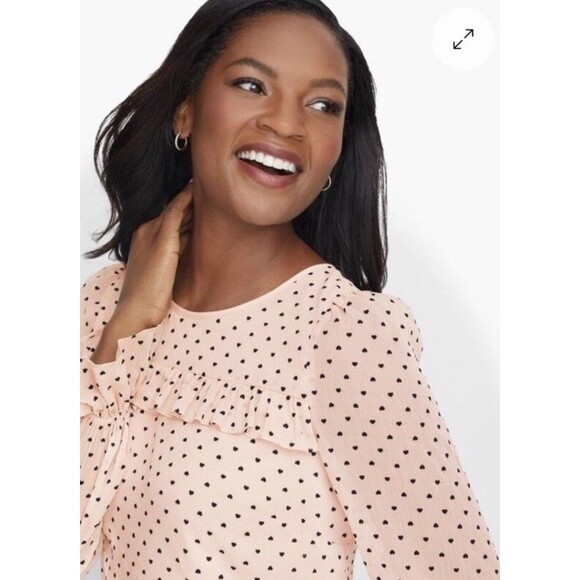 Talbots Blouse Top 2X Pink Chiffon Ruffle Long Sleeve Graphic Print Hearts - Picture 2 of 13
